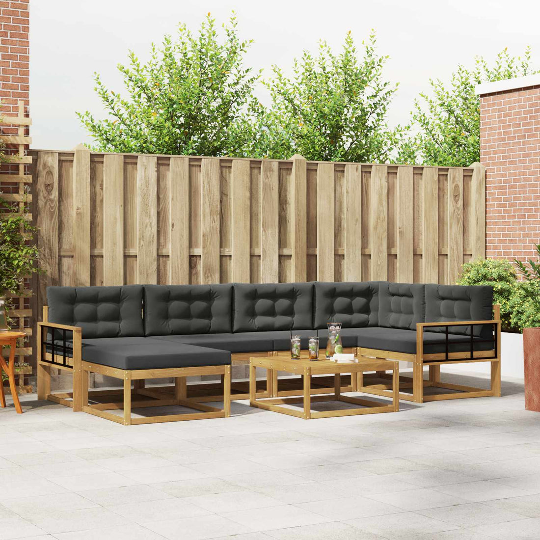 vidaXL Conjunto de sofás de exterior 7 uds. Blanco y Antracita