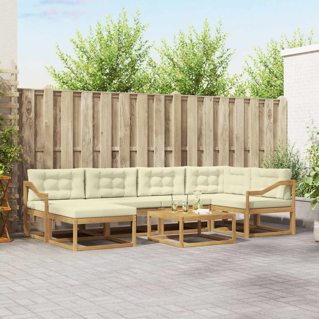 vidaXL Conjunto de sofás de exterior 7 uds. Blanco y Crema