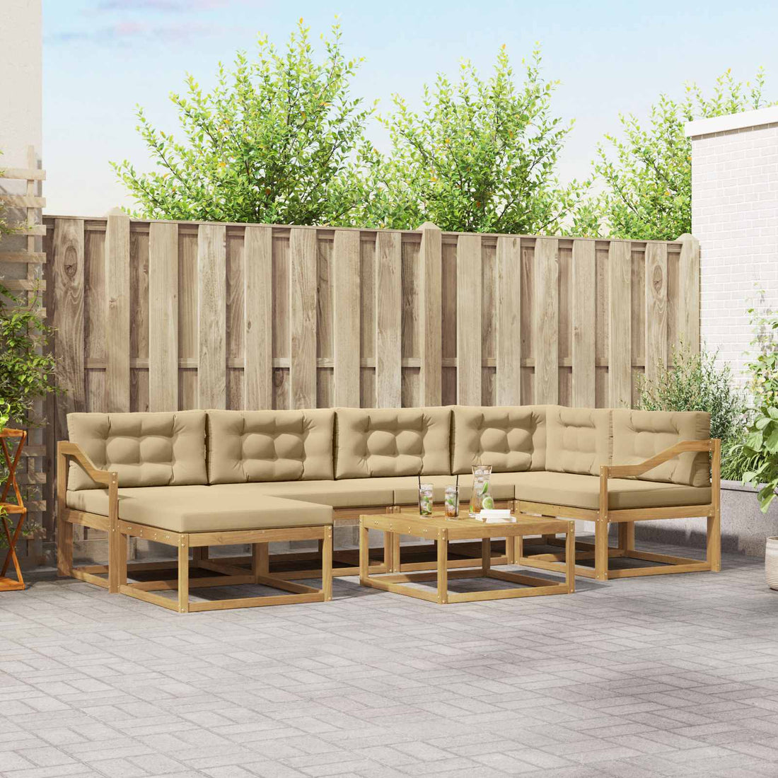 vidaXL Conjunto de sofás de exterior 7 uds. y Beige