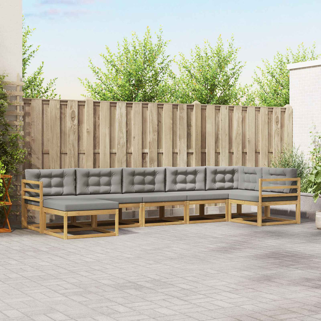 vidaXL Conjunto de sofás de exterior 7 uds. Blanco y Gris Claro