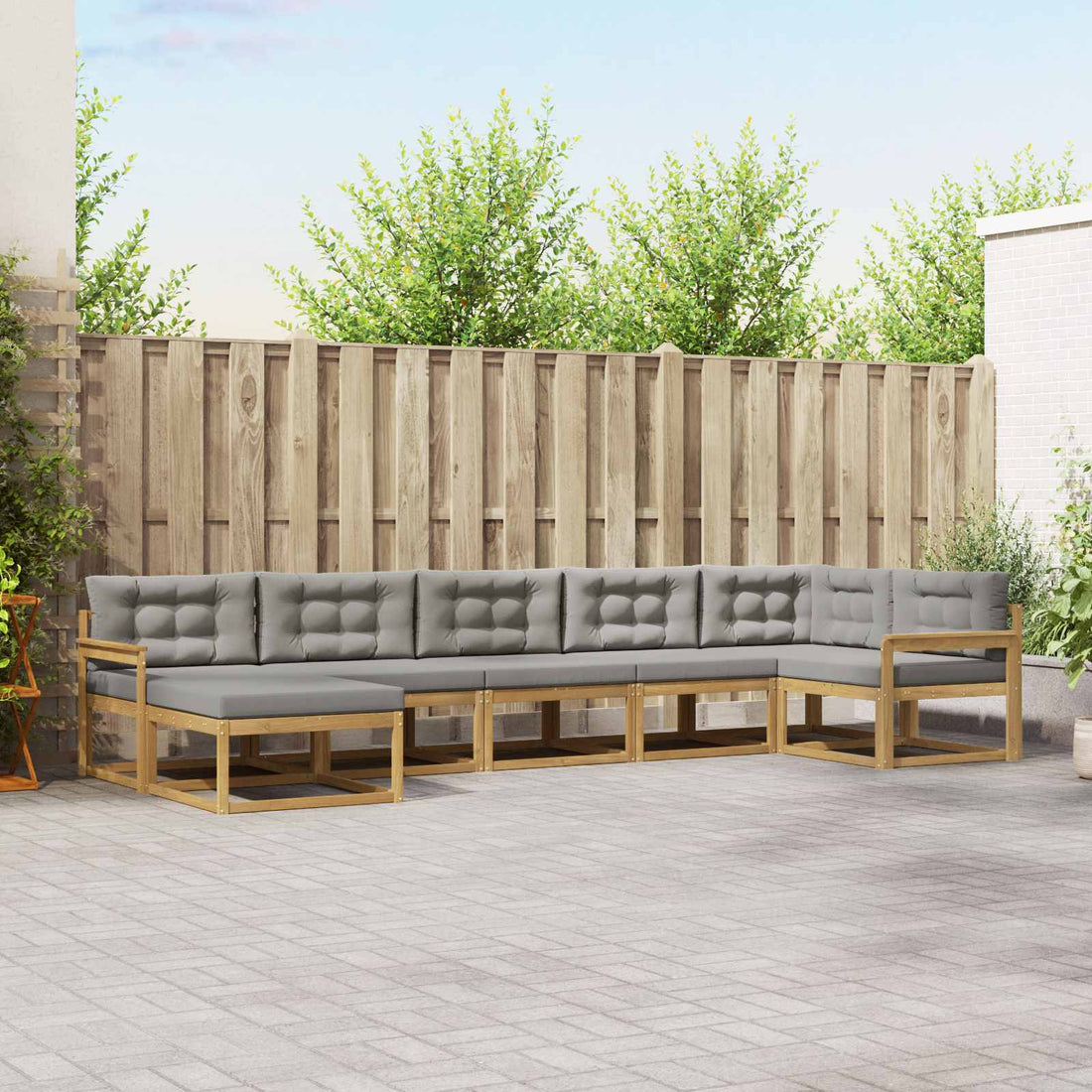 vidaXL Conjunto de sofás de exterior 7 uds. Blanco y Gris Claro