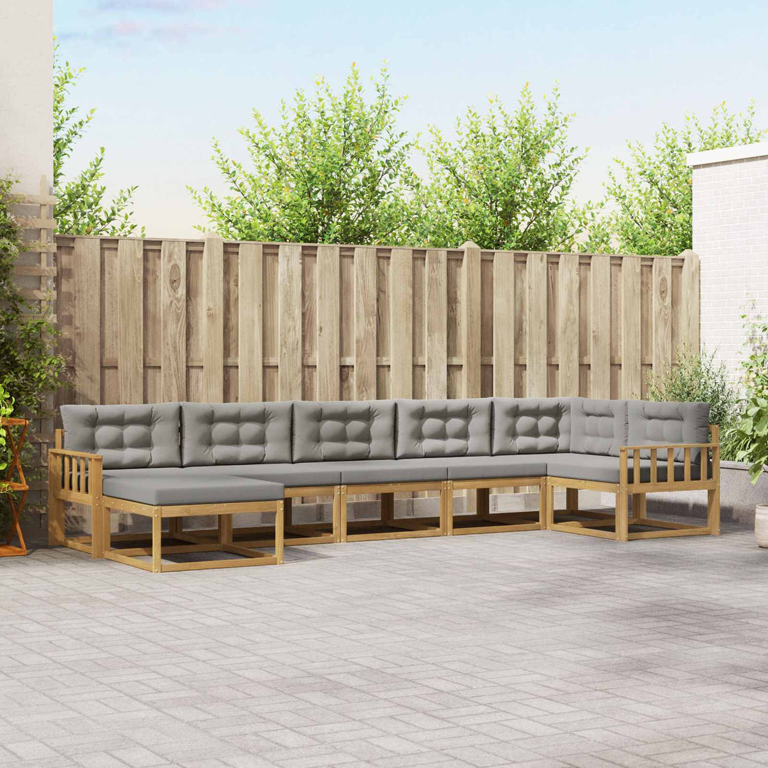 vidaXL Conjunto de sofás de exterior 7 uds. Blanco y Gris Claro