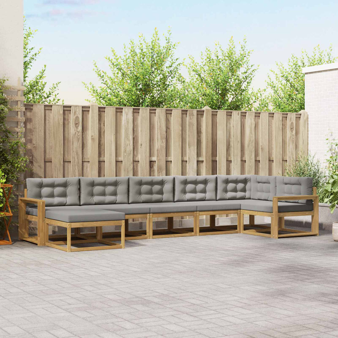 vidaXL Conjunto de sofás de exterior 7 uds. Blanco y Gris Claro