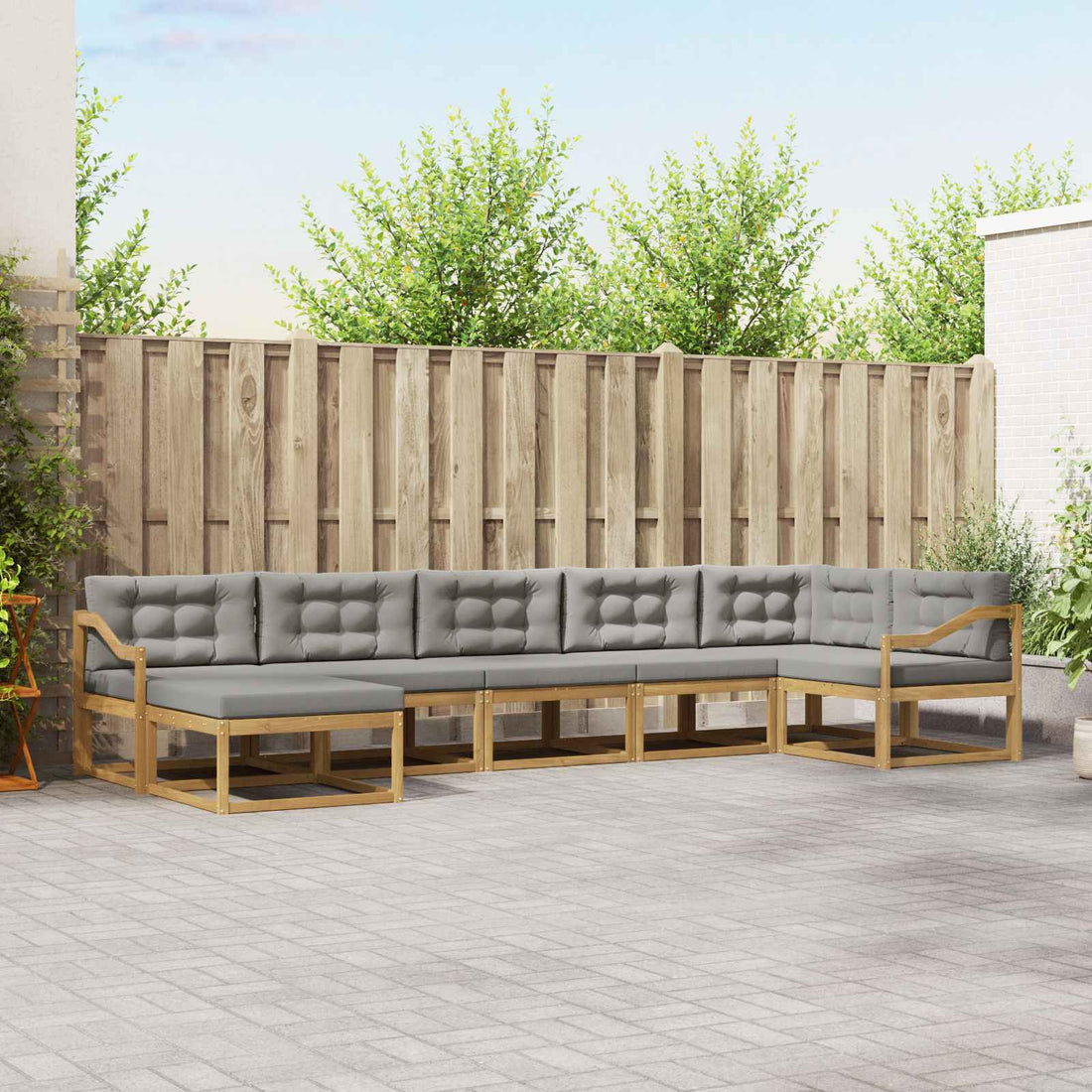vidaXL Conjunto de sofás de exterior 7 uds. Blanco y Gris Claro