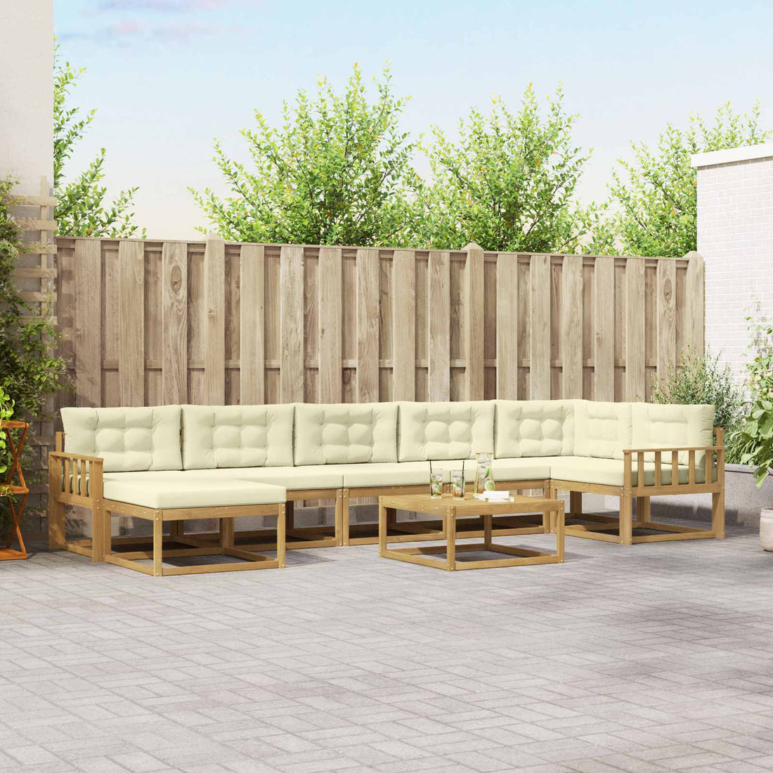 vidaXL Conjunto de sofás de exterior 8 uds. Blanco y Crema