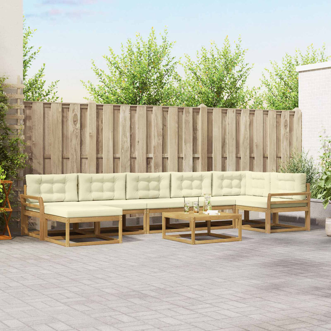 vidaXL Conjunto de sofás de exterior 8 uds. Blanco y Crema