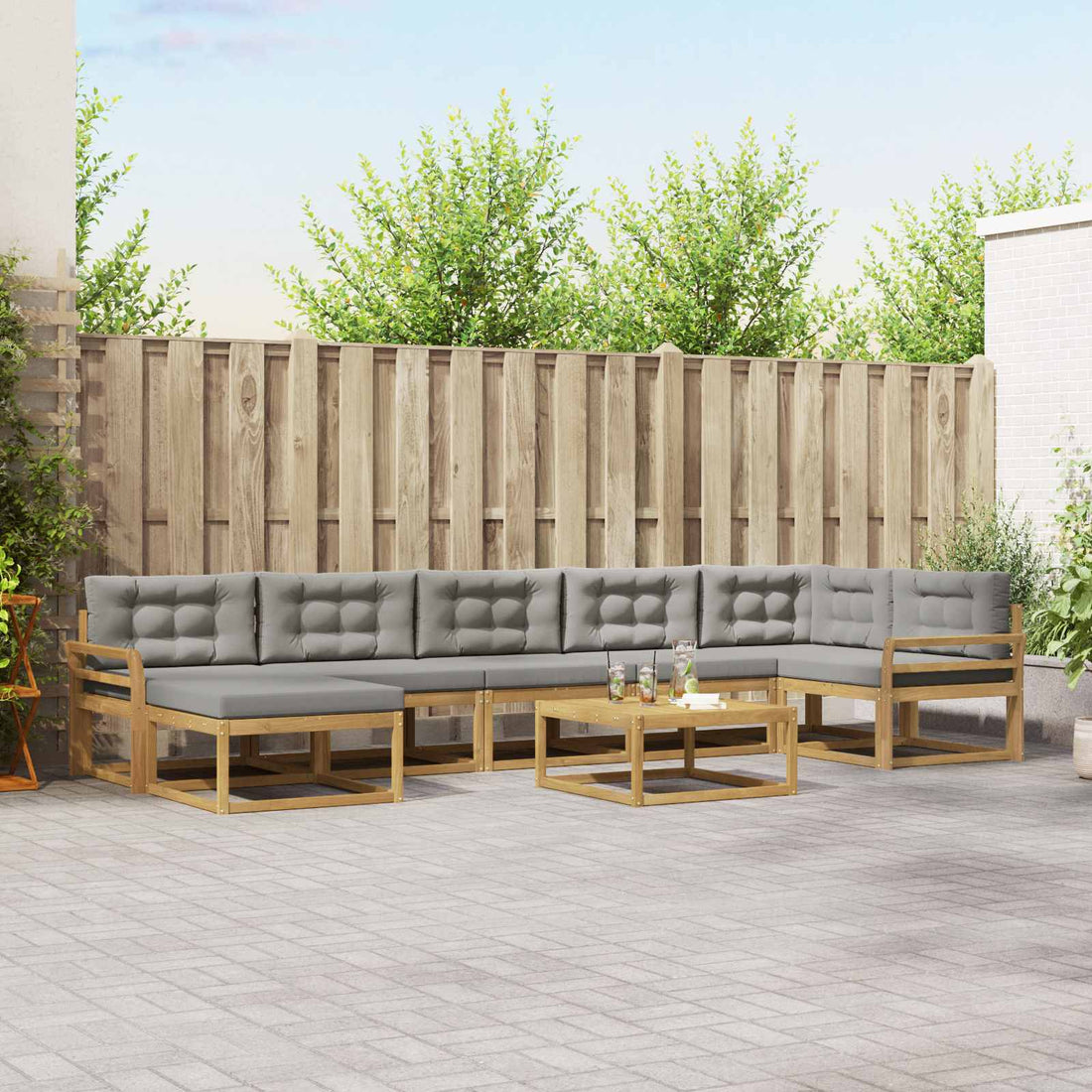 vidaXL Conjunto de sofás de exterior 8 uds. Blanco y Gris Claro