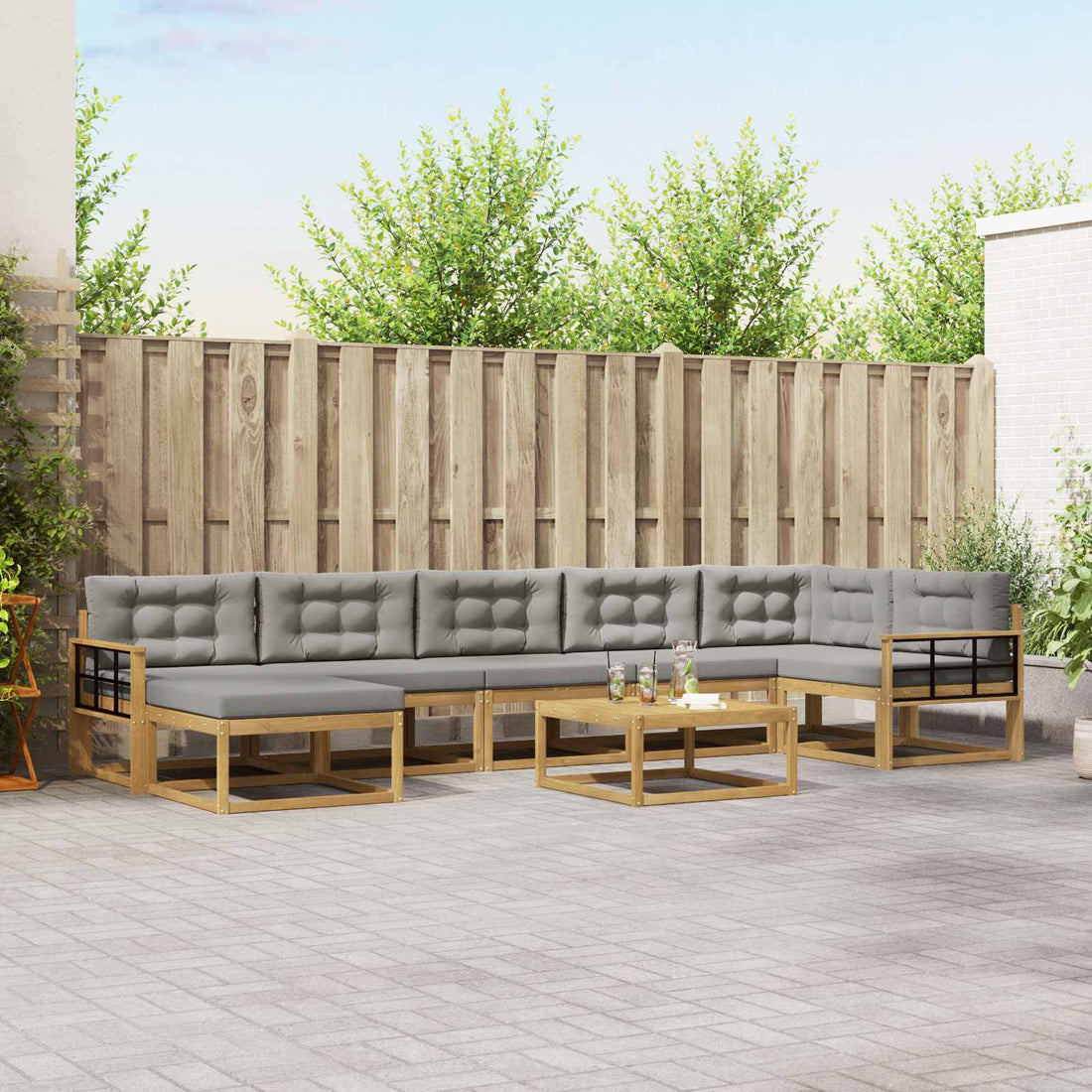 vidaXL Conjunto de sofás de exterior 8 uds. Blanco y Gris Claro