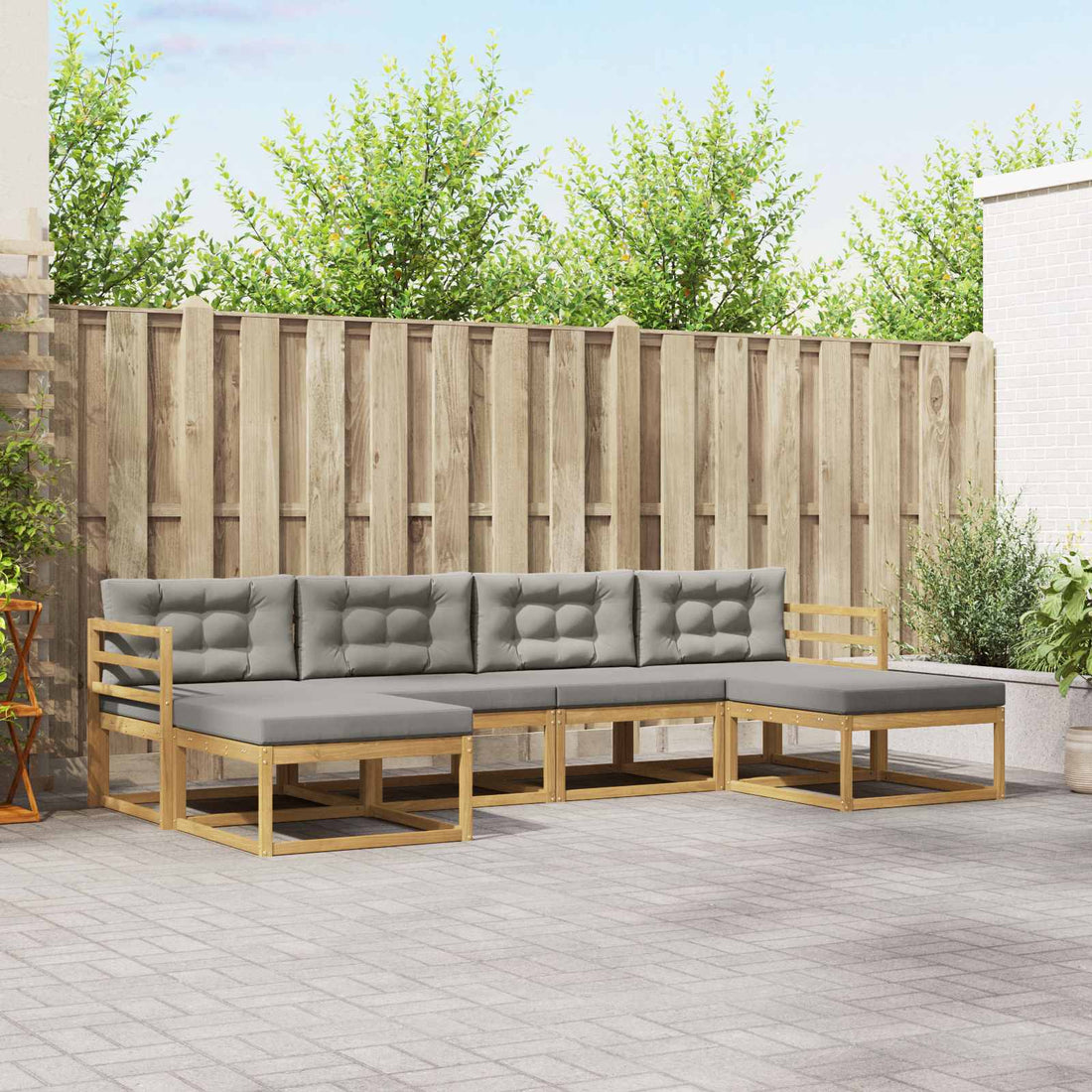 vidaXL Conjunto de sofás de exterior 6 uds. Blanco y Gris Claro