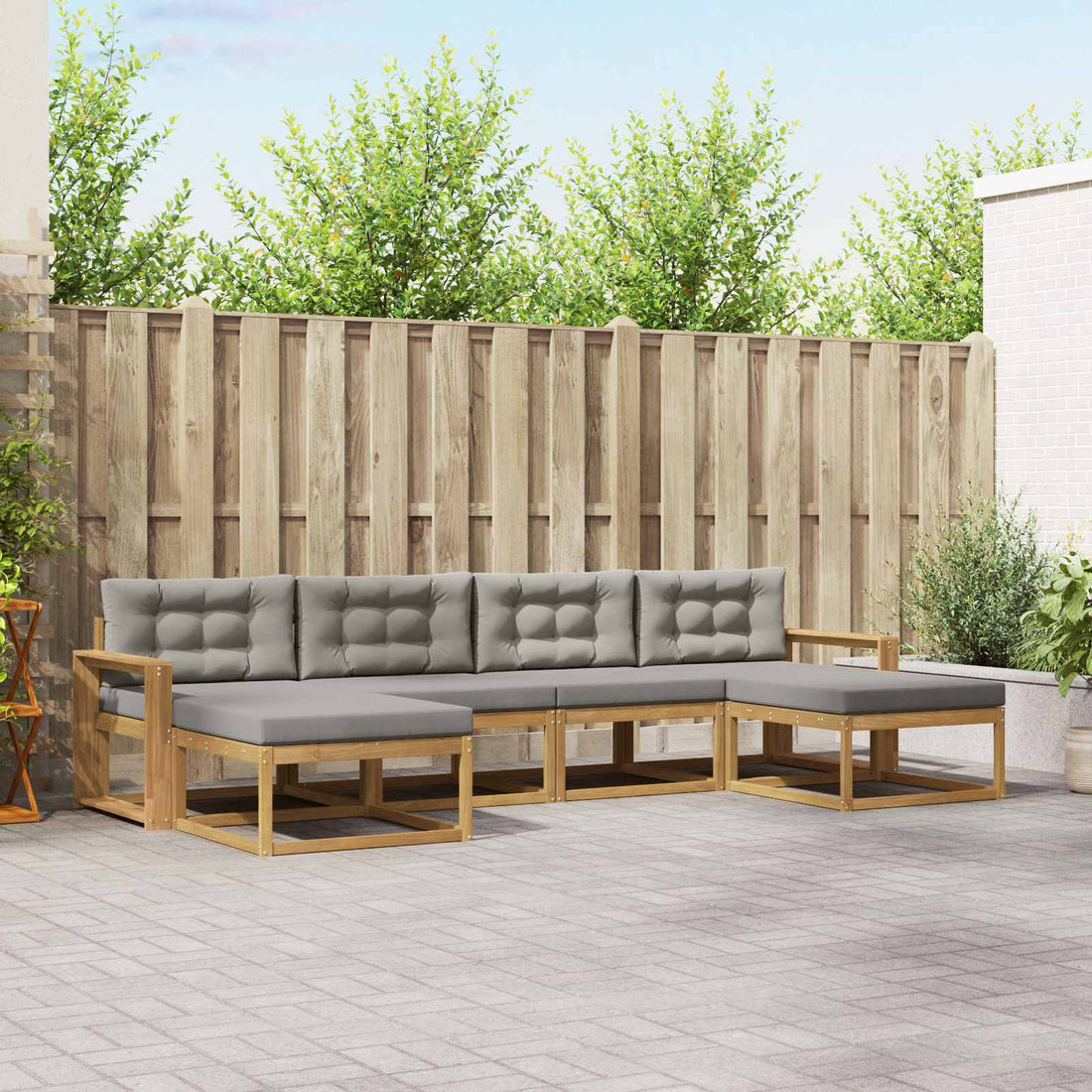 vidaXL Conjunto de sofás de exterior 6 uds. Blanco y Gris Claro