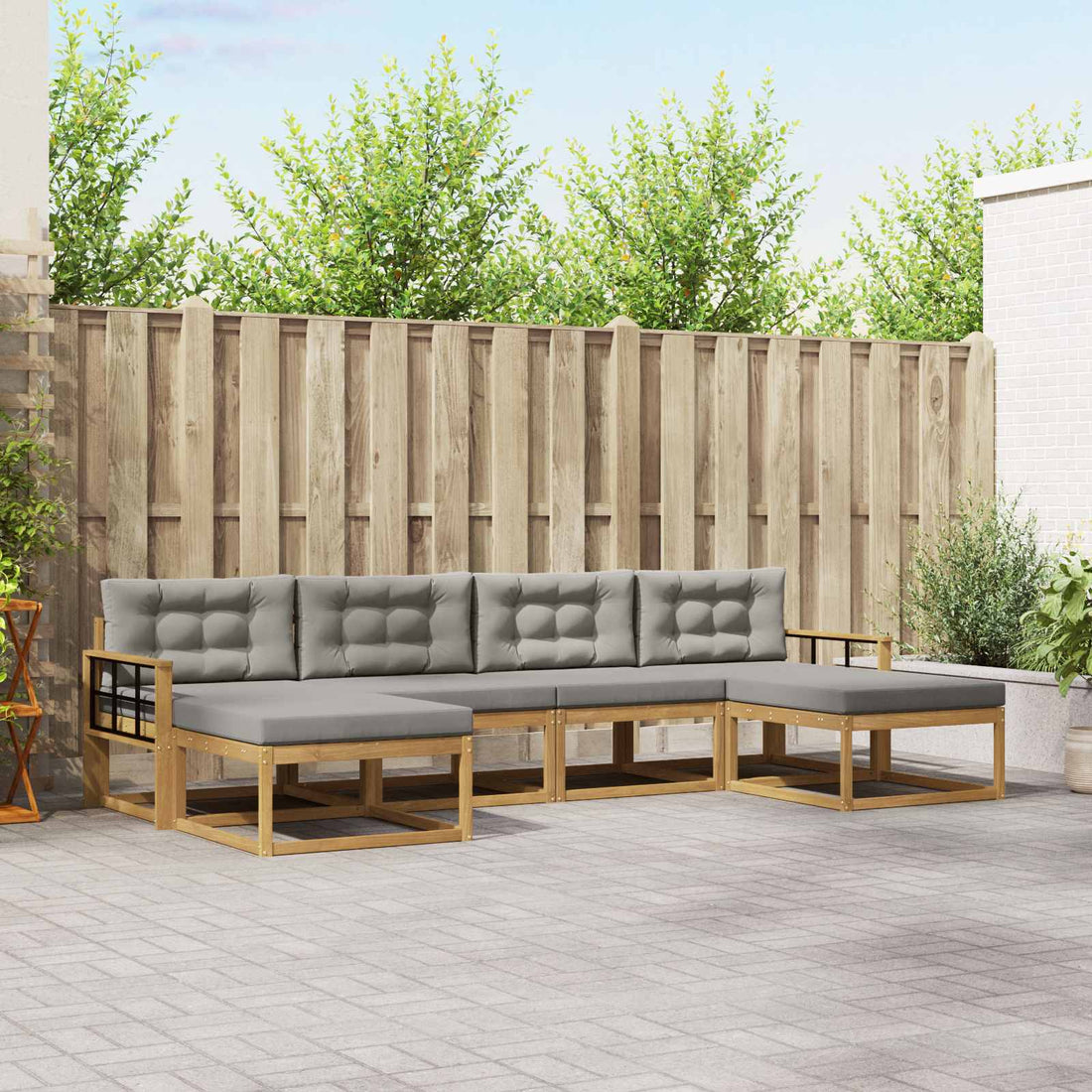 vidaXL Conjunto de sofás de exterior 6 uds. Blanco y Gris Claro