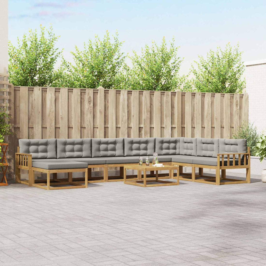 vidaXL Conjunto de sofás de exterior 9 uds. Blanco y Gris Claro