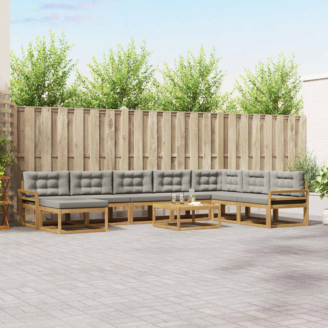 vidaXL Conjunto de sofás de exterior 9 uds. Blanco y Gris Claro