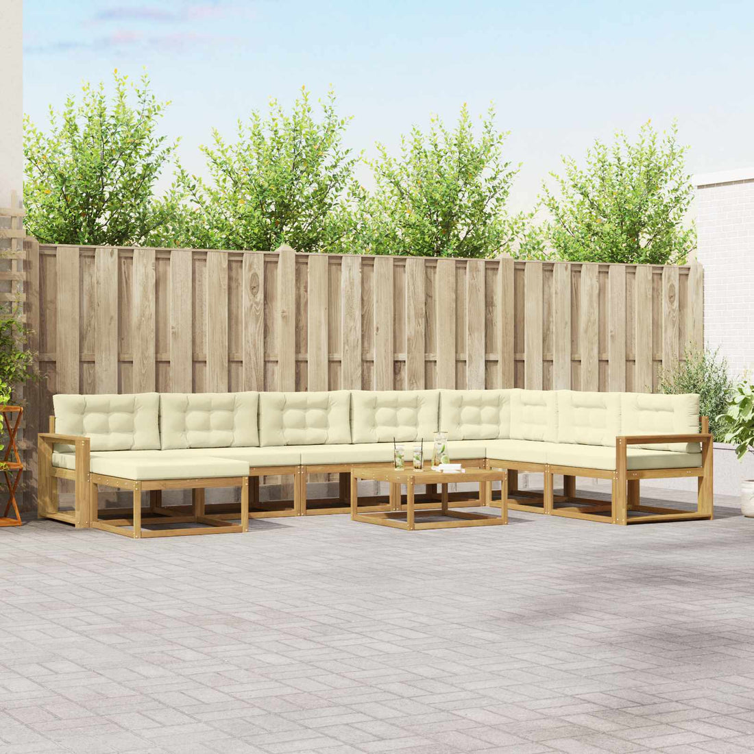 vidaXL Conjunto de sofás de exterior 9 uds. Blanco y Crema