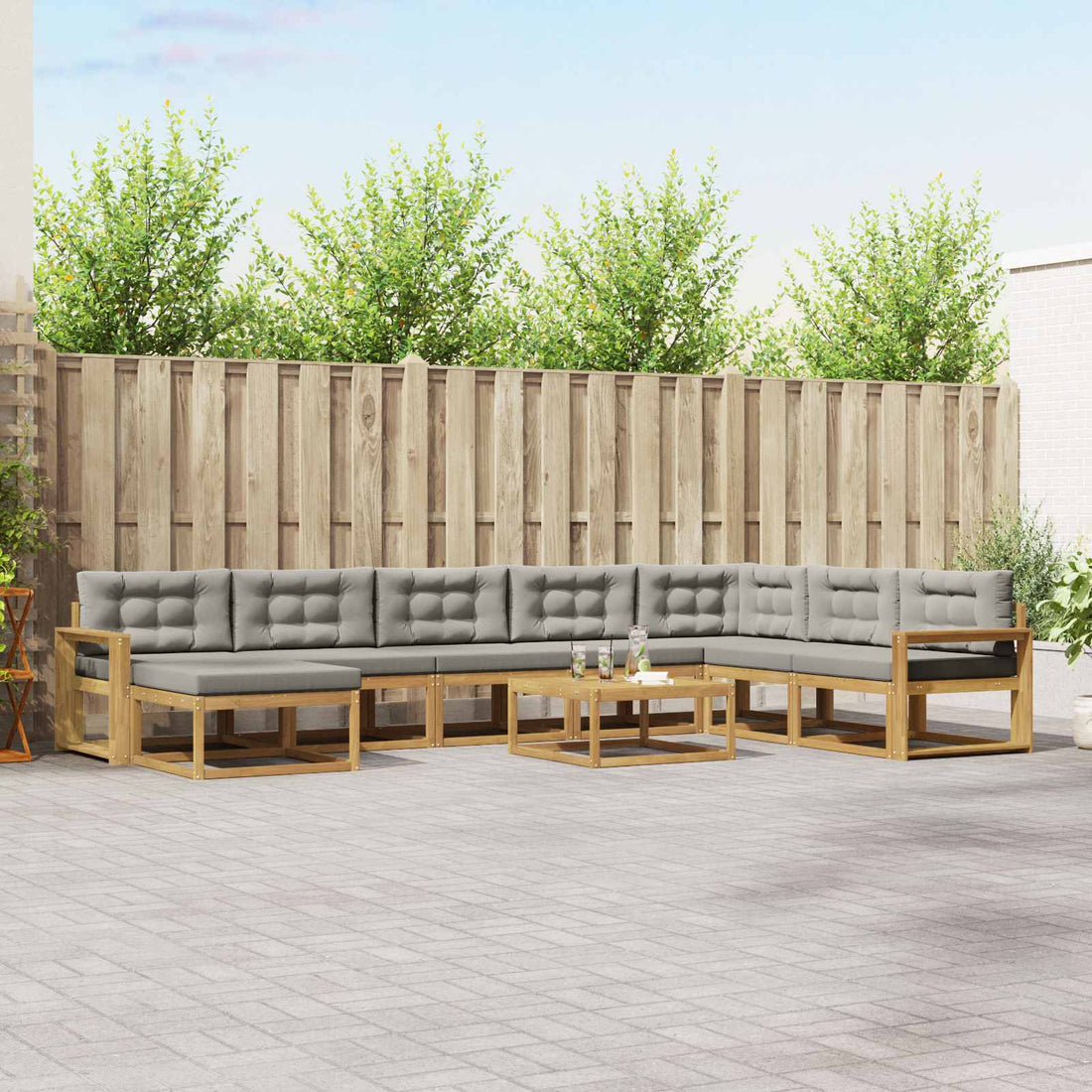 vidaXL Conjunto de sofás de exterior 9 uds. Blanco y Gris Claro