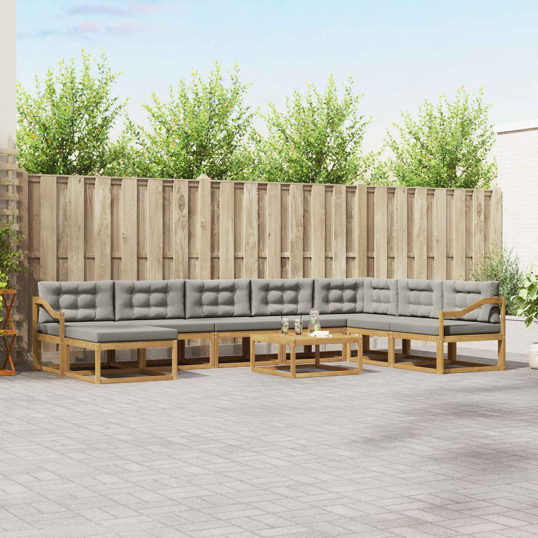 vidaXL Conjunto de sofás de exterior 9 uds. Blanco y Gris Claro