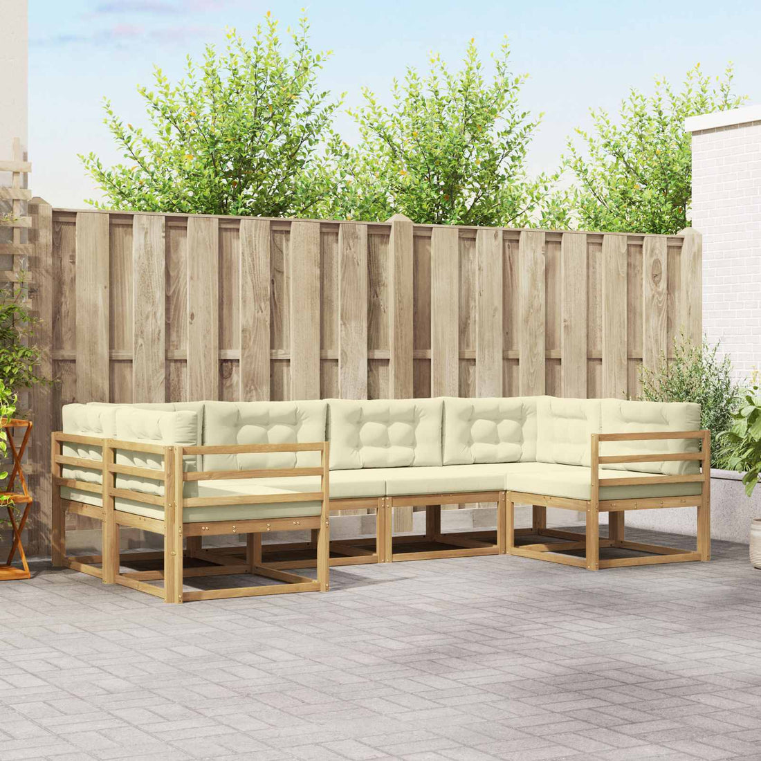 vidaXL Conjunto de sofás de exterior 6 uds. Blanco y Crema