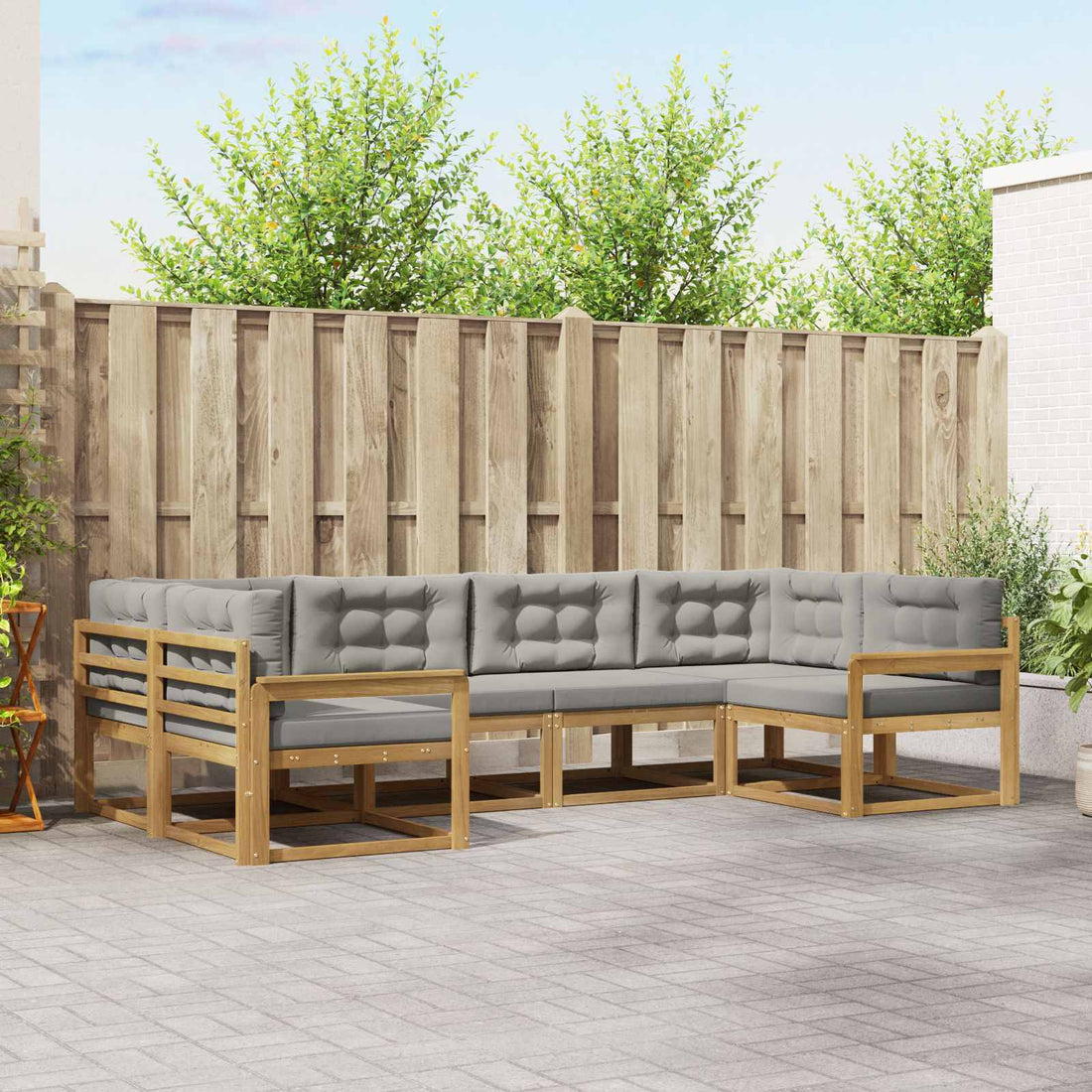vidaXL Conjunto de sofás de exterior 6 uds. Blanco y Gris Claro
