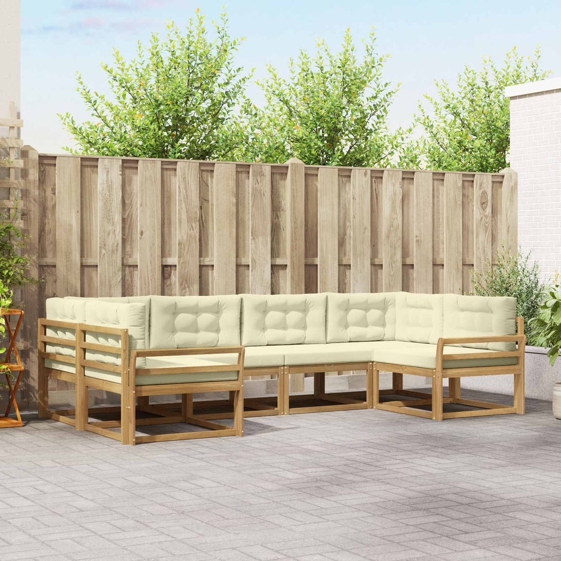 vidaXL Conjunto de sofás de exterior 6 uds. Blanco y Crema