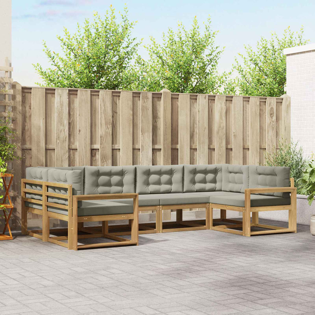 vidaXL Conjunto de sofás de exterior 6 uds. Blanco y Gris Claro