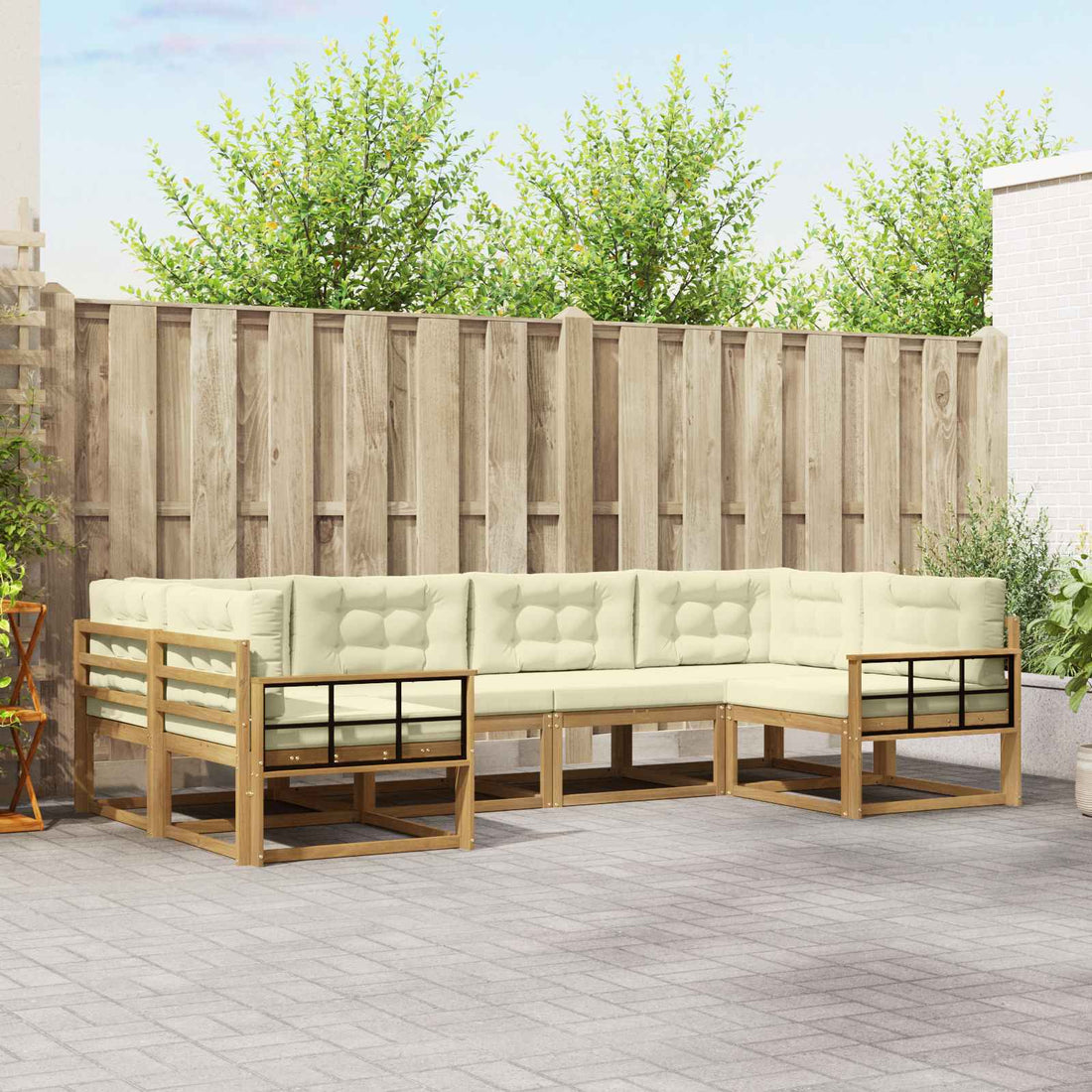 vidaXL Conjunto de sofás de exterior 6 uds. Blanco y Crema