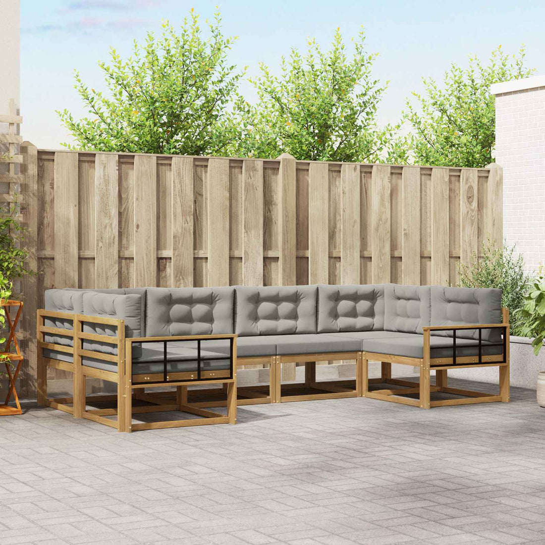 vidaXL Conjunto de sofás de exterior 6 uds. Blanco y Gris Claro
