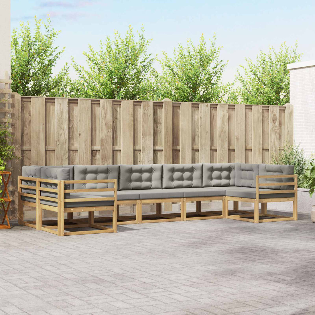 vidaXL Conjunto de sofás de exterior 7 uds. Blanco y Gris Claro