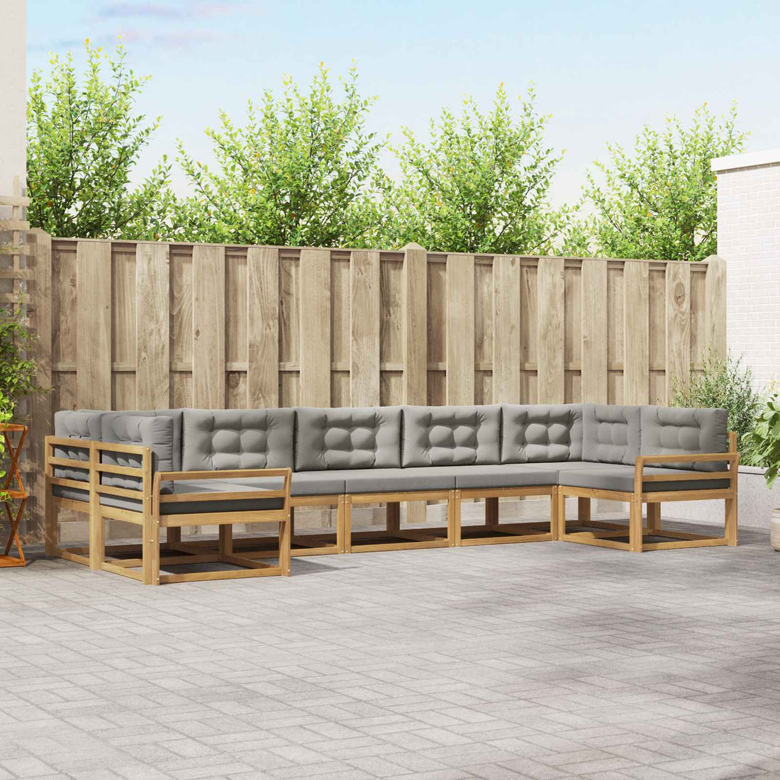 vidaXL Conjunto de sofás de exterior 7 uds. Blanco y Gris Claro