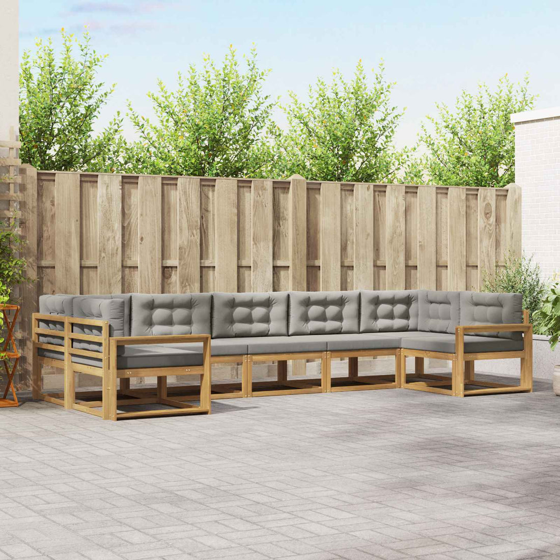 vidaXL Conjunto de sofás de exterior 7 uds. Blanco y Gris Claro
