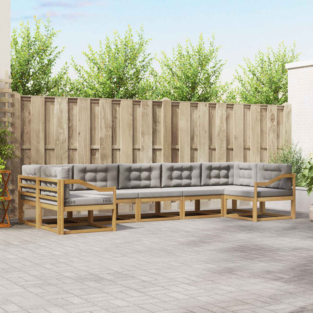 vidaXL Conjunto de sofás de exterior 7 uds. Blanco y Gris Claro