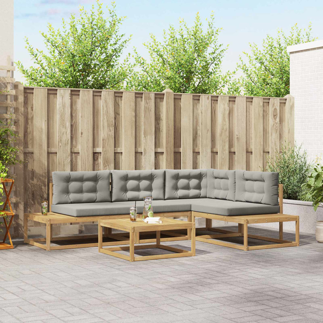 vidaXL Conjunto de sofás de exterior 5 uds. Blanco Poliéster