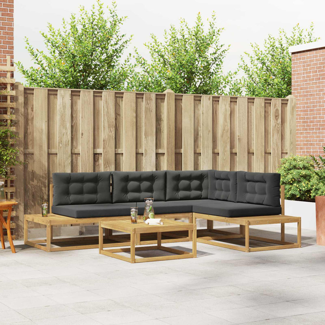 vidaXL Conjunto de sofás de exterior 5 uds. Blanco Poliéster
