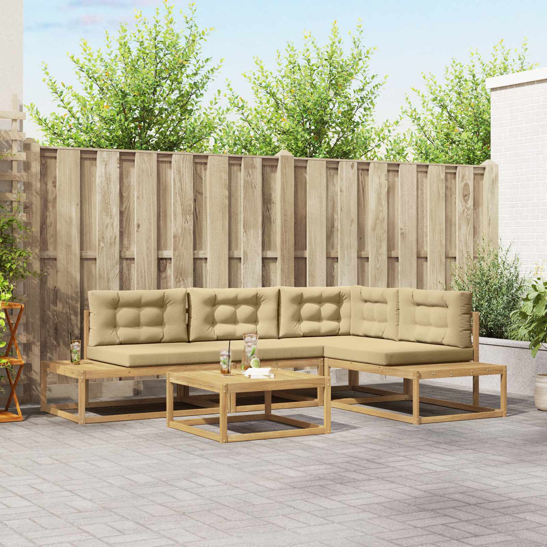 vidaXL Conjunto de sofás de exterior 5 uds. Blanco Poliéster