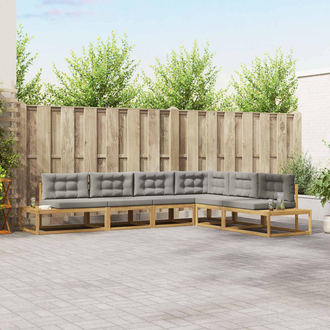vidaXL Conjunto de sofás de exterior 6 uds. Blanco y Gris Claro