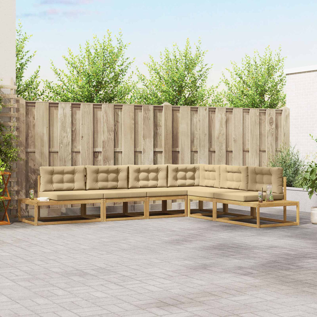 vidaXL Conjunto de sofás de exterior 6 uds. y Beige Poliéster