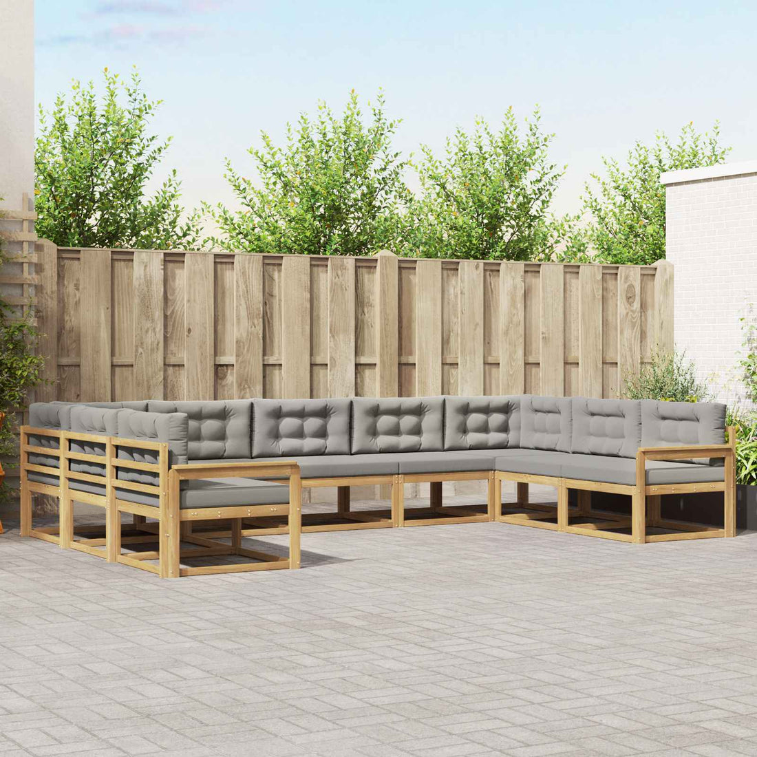 vidaXL Conjunto de sofás de exterior 9 uds. Blanco y Gris Claro