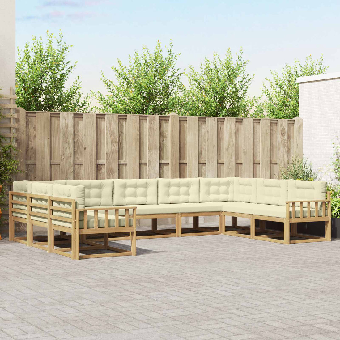 vidaXL Conjunto de sofás de exterior 9 uds. Blanco y Crema