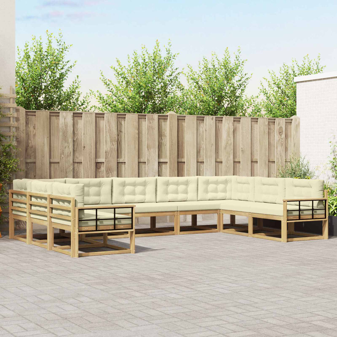 vidaXL Conjunto de sofás de exterior 9 uds. Blanco y Crema