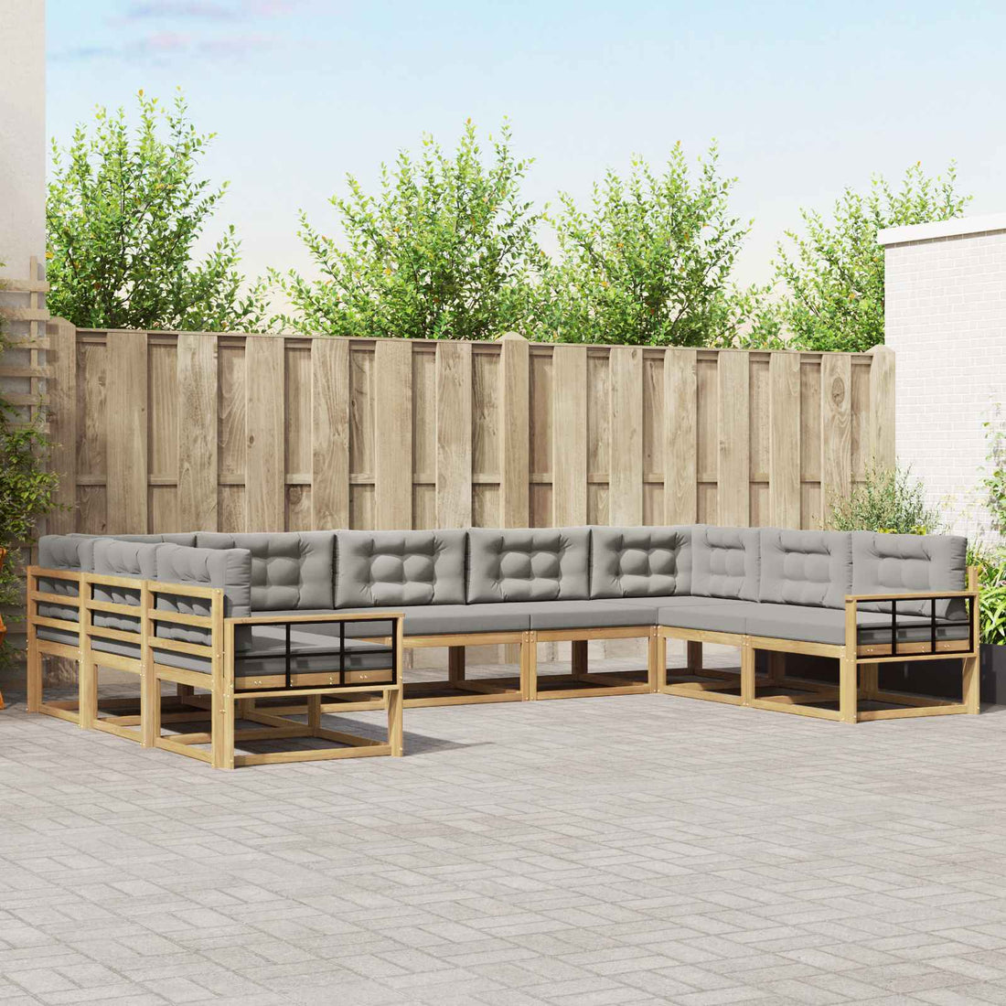 vidaXL Conjunto de sofás de exterior 9 uds. Blanco y Gris Claro