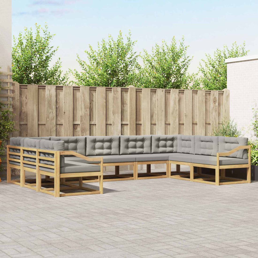 vidaXL Conjunto de sofás de exterior 9 uds. Blanco y Gris Claro