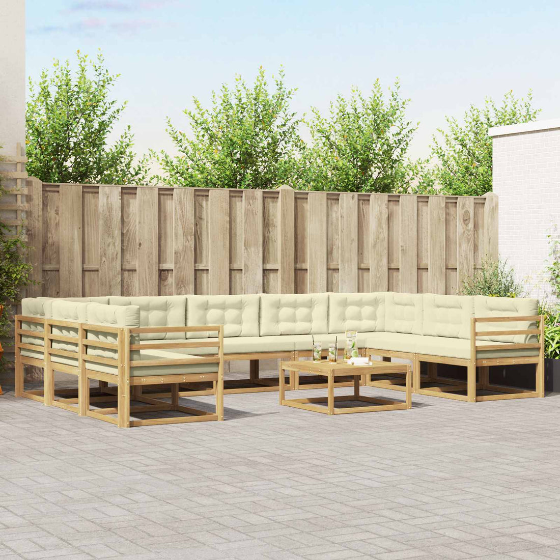 vidaXL Conjunto de sofás de exterior 10 uds. Blanco y Crema