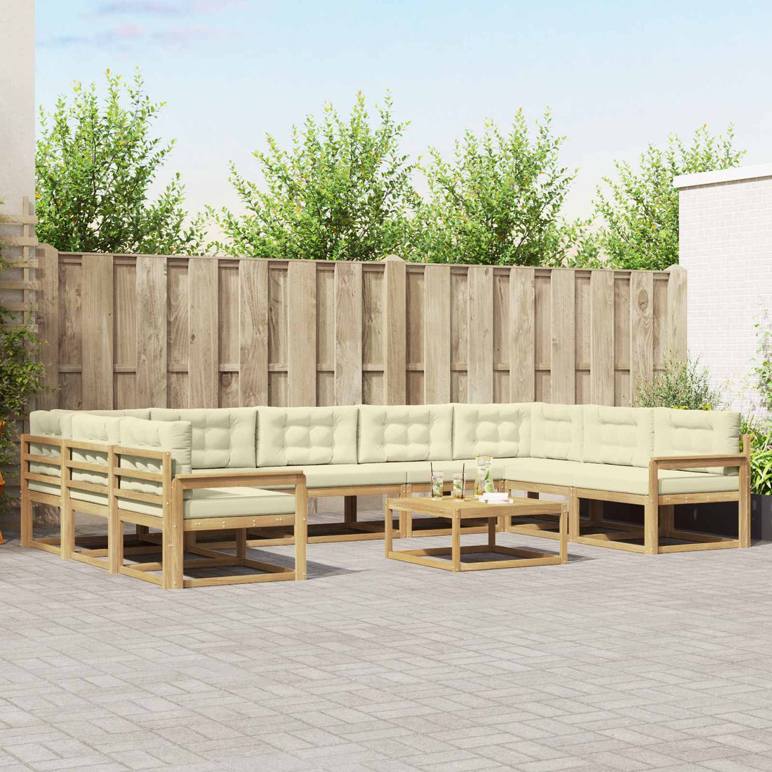 vidaXL Conjunto de sofás de exterior 10 uds. Blanco y Crema