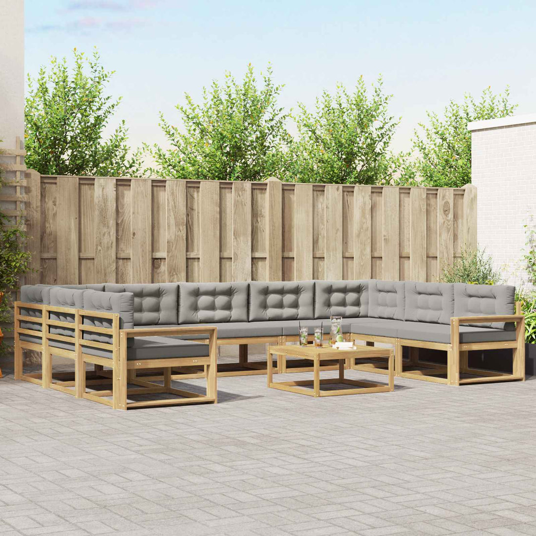 vidaXL Conjunto de sofás de exterior 10 uds. Blanco y Gris Claro