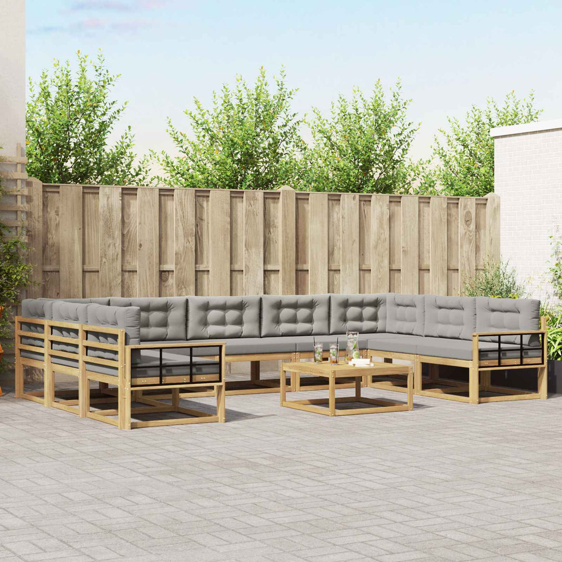 vidaXL Conjunto de sofás de exterior 10 uds. Blanco y Gris Claro
