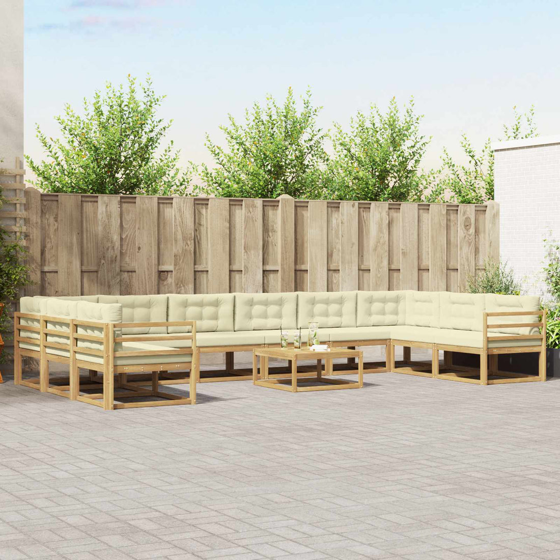 vidaXL Conjunto de sofás de exterior 11 uds. Blanco y Crema