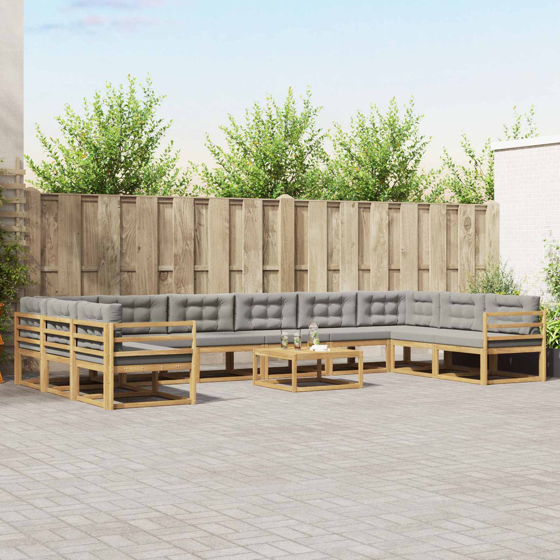 vidaXL Conjunto de sofás de exterior 11 uds. Blanco y Gris Claro