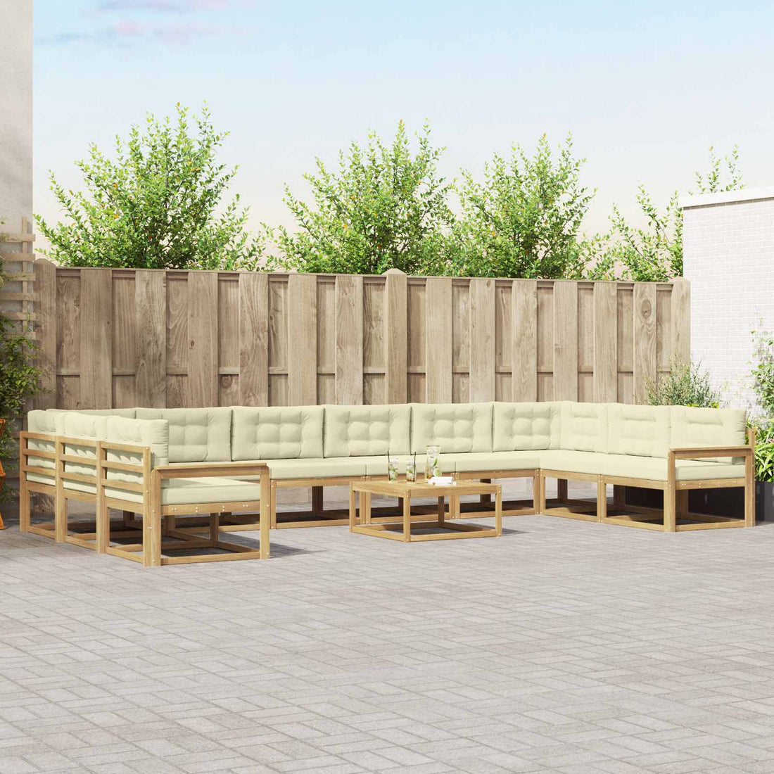 vidaXL Conjunto de sofás de exterior 11 uds. Blanco y Crema