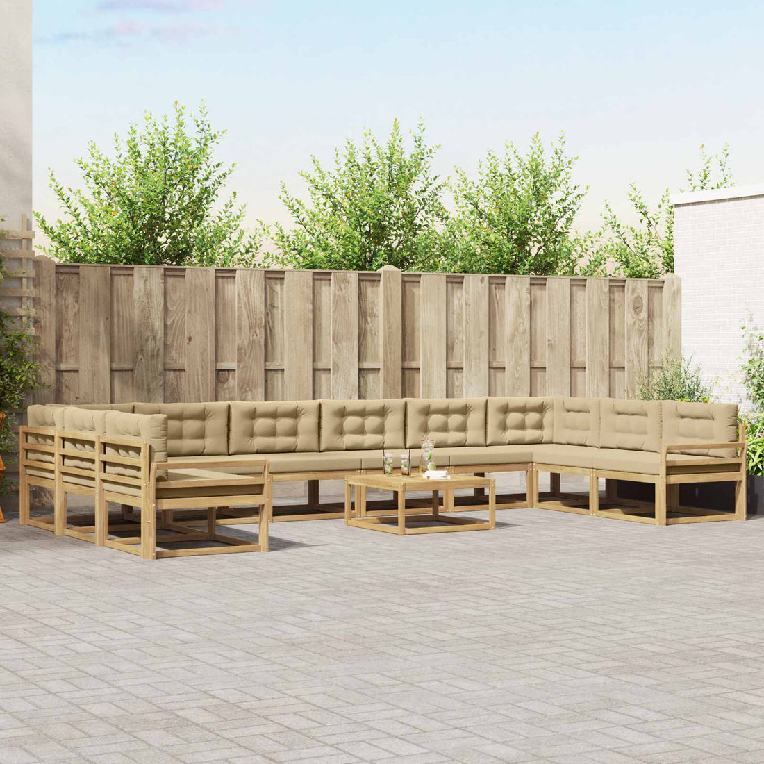 vidaXL Conjunto de sofás de exterior 11 uds. y Beige