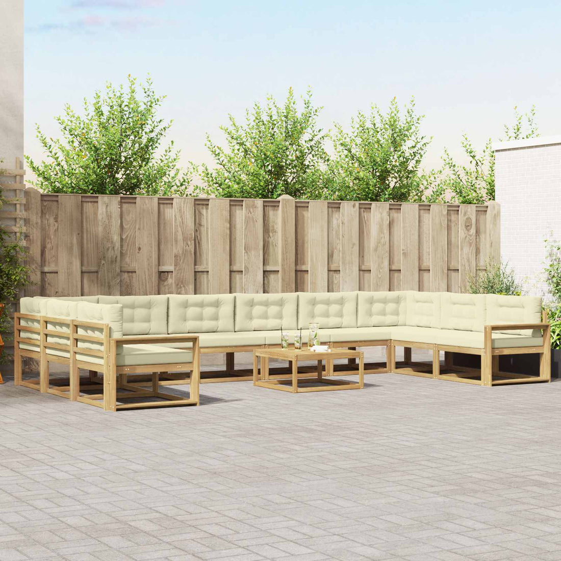 vidaXL Conjunto de sofás de exterior 11 uds. Blanco y Crema