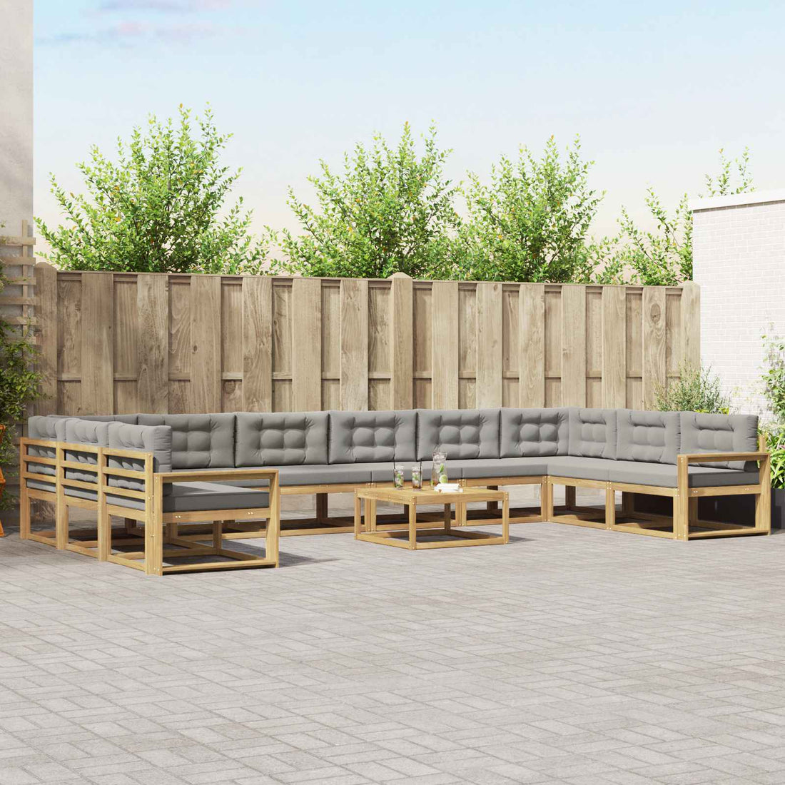 vidaXL Conjunto de sofás de exterior 11 uds. Blanco y Gris Claro